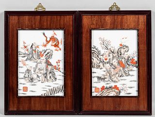 Set of Four Grisaille Enameled Porcelain Plaques