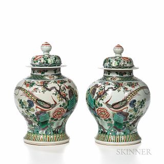 Pair of Famille Verte Jars and Covers