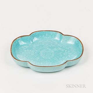 Turquoise Blue-glazed Dish with White Slip Decoration