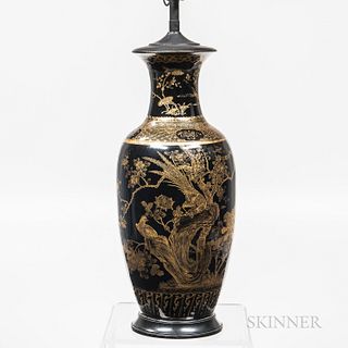 Gilt-decorated Mirror Black-glazed Lamp Vase
