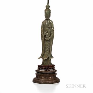 Jadeite Figure of Guanyin as Lamp