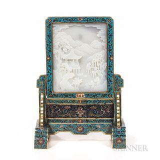Jade-inset Cloisonne Table Screen