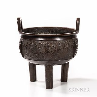 Large Archaic-style Bronze Ding Vessel