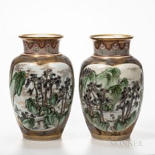 Pair of Denshichi Kanzan (1821-1890) Satsuma Vases