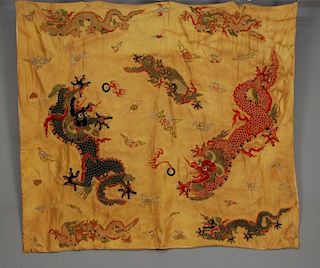 CHINESE SILK EMBROIDERED DRAGON PANEL, EARLY 20th C.