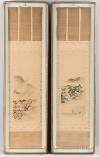 Two Framed Hanging Scroll Landscapes