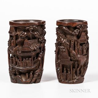 Two Carved Bamboo Brush Holders