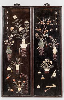 Pair of Black-lacquered Wood Panels
