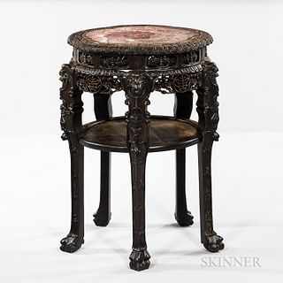 Carved Pink Marble-top Stand