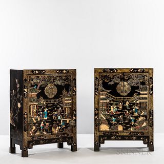 Pair of Black-lacquered Two-door Cabinets