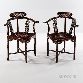 Pair of Mother-of-pearl-inlaid Rosewood Corner Chairs