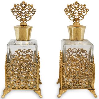 French Gilt Bronze & Crystal Perfume Set
