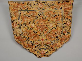 CHINESE SILK and METALLIC CHAIR BACK, EARLY 20th C.