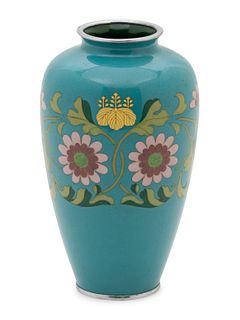 A Green-Ground Cloisonné Vase