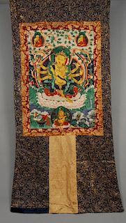 SILK EMBROIDERED THANGKA, EARLY 20th C.
