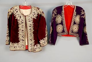 TWO ETHNIC METALLIC EMBROIDERED VELVET JACKETS, EARLY 20th C.