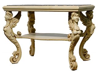 Italian Provencal Style Painted Wood and Marble Top Table