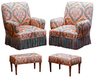 Toiles de Mayenne Floral Upholstered Chair and Ottoman Collection