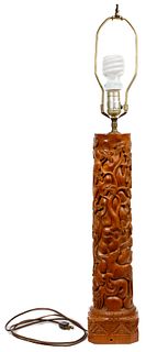 Ethnographic Carved Wood Table Lamp
