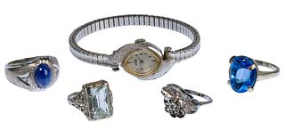14k White Gold, Gemstone and Diamond Ring and Watch Assortment