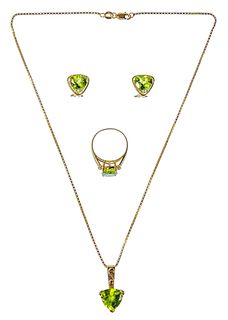 18k and 14k Yellow Gold and Peridot Jewelry Suite