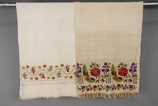 TWO LARGE TURKISH EMBROIDERED COTTON PANELS, MID 20th C.
