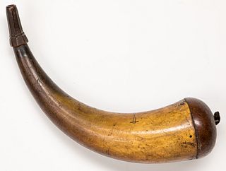 Scrimshaw powder horn, early 19th c.