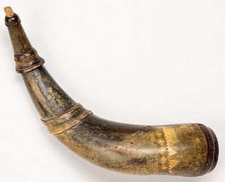 Scrimshaw powder horn, early 19th c.
