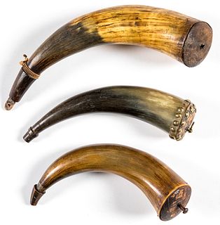 Three powder horns, 18th/19th c.one dated 1775