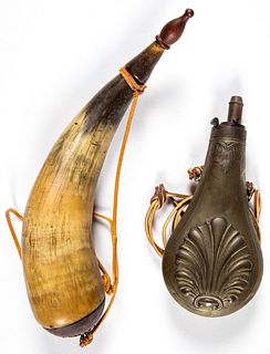 Brass powder flask and horn