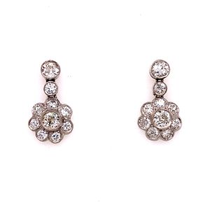 1920â€™s Platinum Diamond Rosetta Earrings