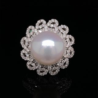 18k Diamond South Sea Pearl Ring