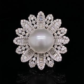 18k Flower Diamond South Sea Pearl Ring