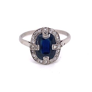 Art Deco Platinum Sapphire & Diamond Ring