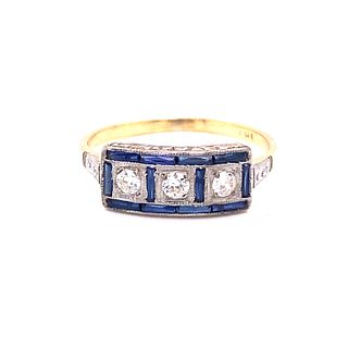 Art Deco 18k Diamond Sapphire Ring