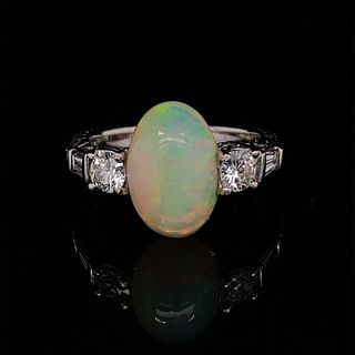 1920's 14k Diamond Opal Ring