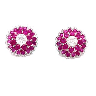 18k Ruby Diamond Rosetta Earrings