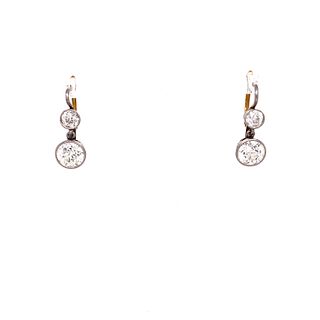 1920â€™s Platinum & Gold Diamond Drop Earrings
