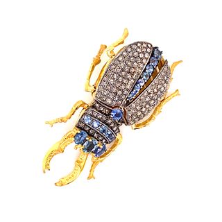 Silver & Gold Diamond Sapphire Scarab Pendant/Brooch