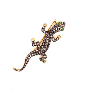 Silver & Gold Gecko Diamond Brooch