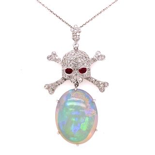 18k Opal Diamond Ruby skull Pendant