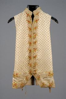 GENTS SILK EMBROIDERED WAISTCOAT with LACE TRIM, 1750 - 1775.