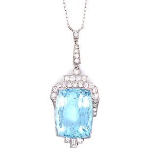 Platinum Aquamarine Diamond Pendant
