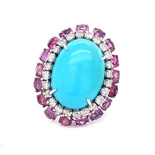18k Pink Sapphire Diamond Turquoise Ring