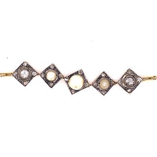 Art Deco Platinum & Gold Pearl Diamond Bracelet