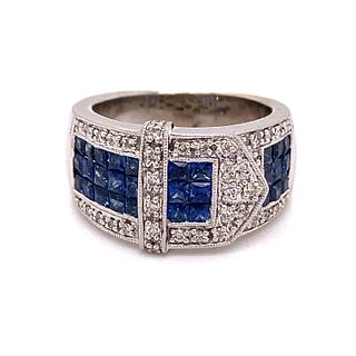 14k Sapphire Diamond Buckle Style Ring
