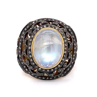 Silver & Gold Diamond Moonstone Victorian Style Ring