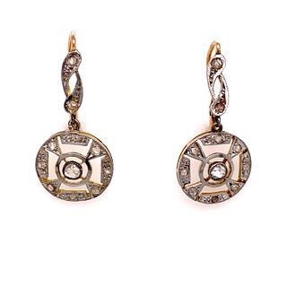 1920's Platinum Gold Diamond Earrings