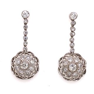 1920's Platinum Diamond Rosetta Earrings