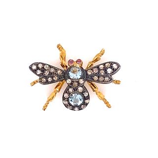 Gold & Silver Diamond Blue Zircon Bug BroochÂ 